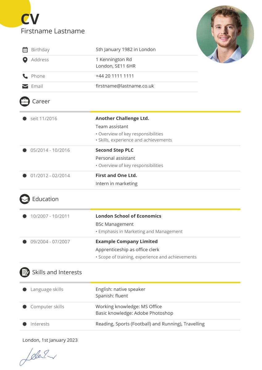 CV template modern and dynamic Example for CV template modern and dynamic