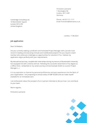 Cover letter example for CV photo left side