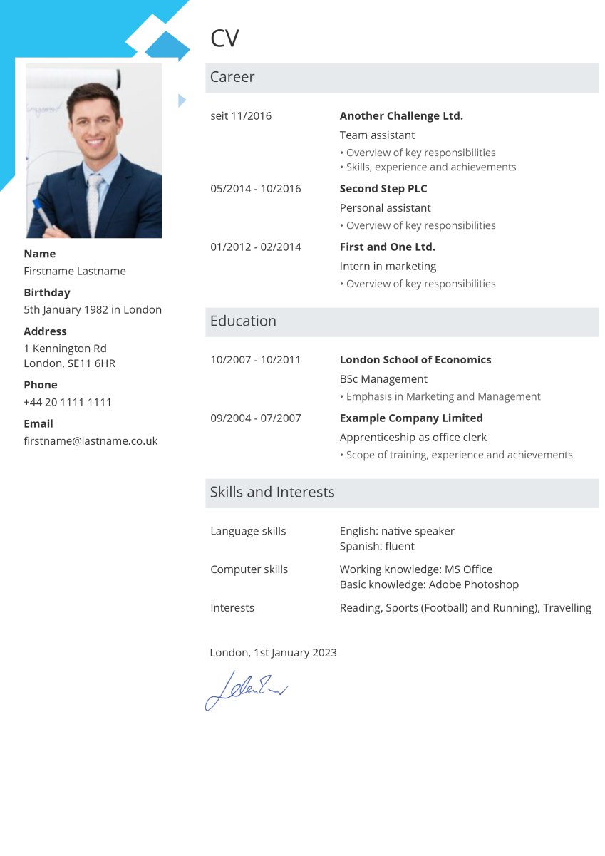 CV photo left side Example for CV photo left side