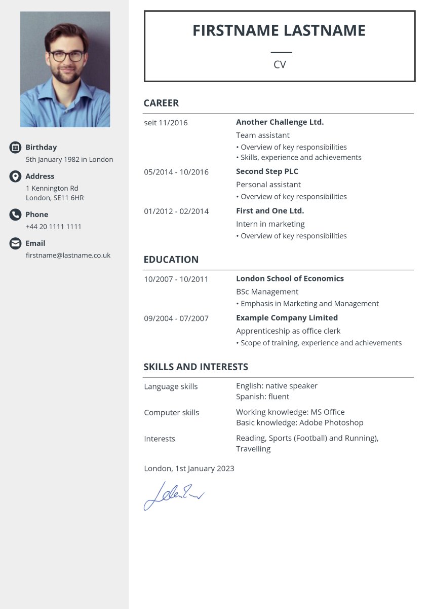 CV with name box Example for CV with name box