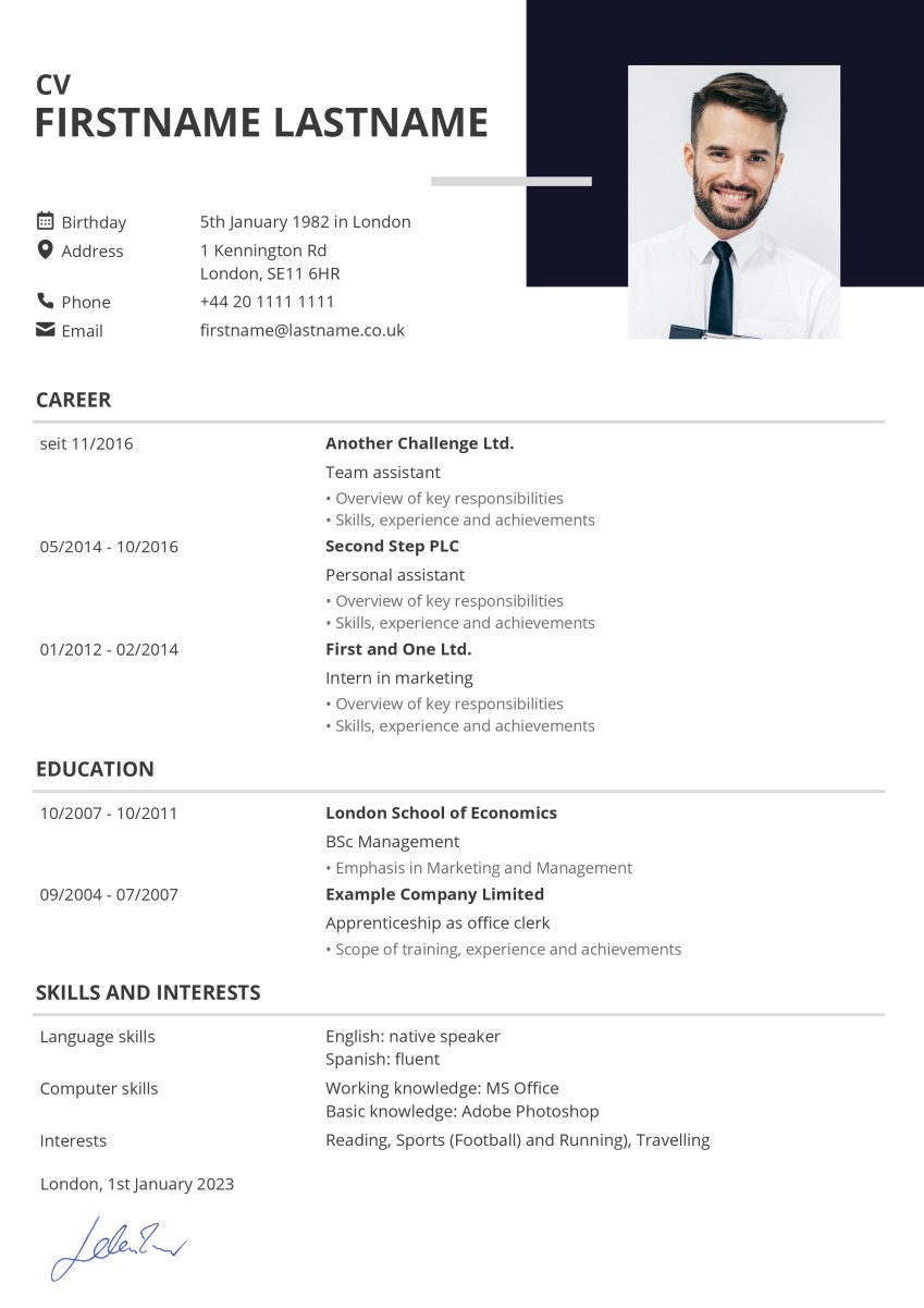 CV 2025 Example for CV 2025