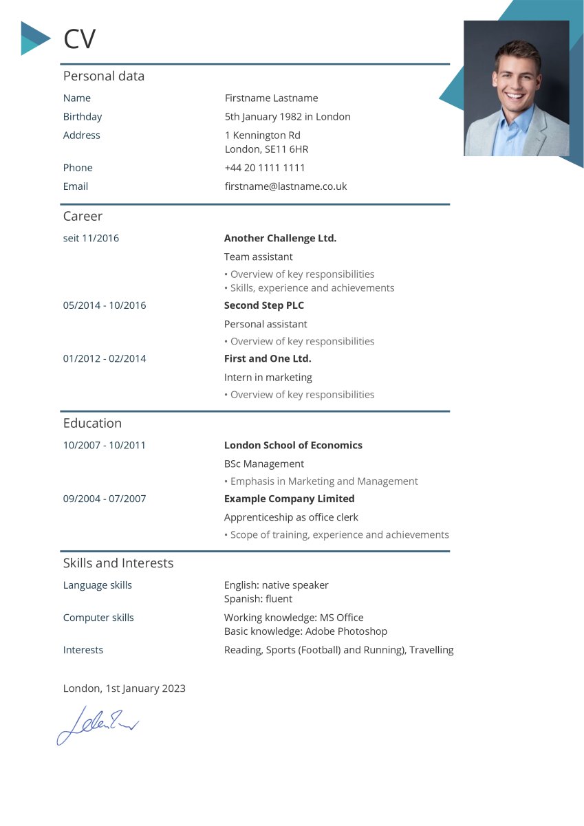 Design CV Example for Design CV