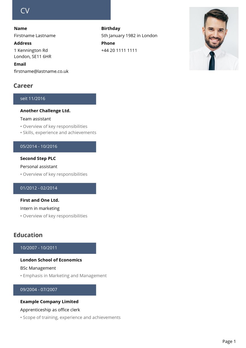 Detailed CV Example for Detailed CV