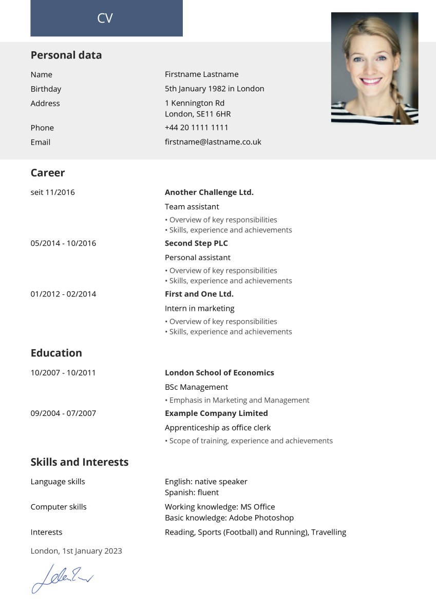 Modern CV Example for Modern CV