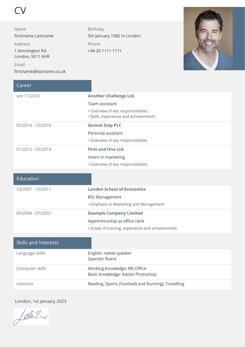 CV for online job applications Example for CV for online job applications