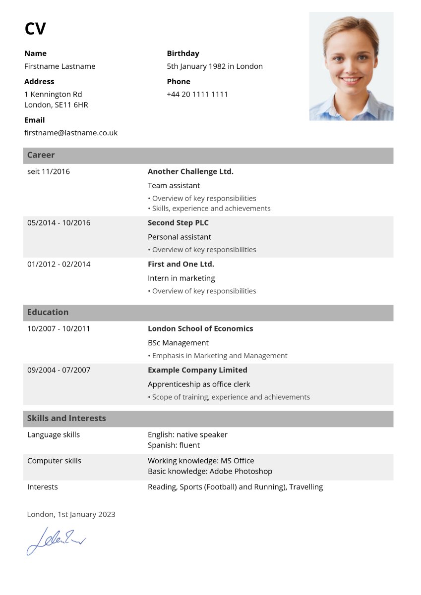 Tabular CV Example for Tabular CV